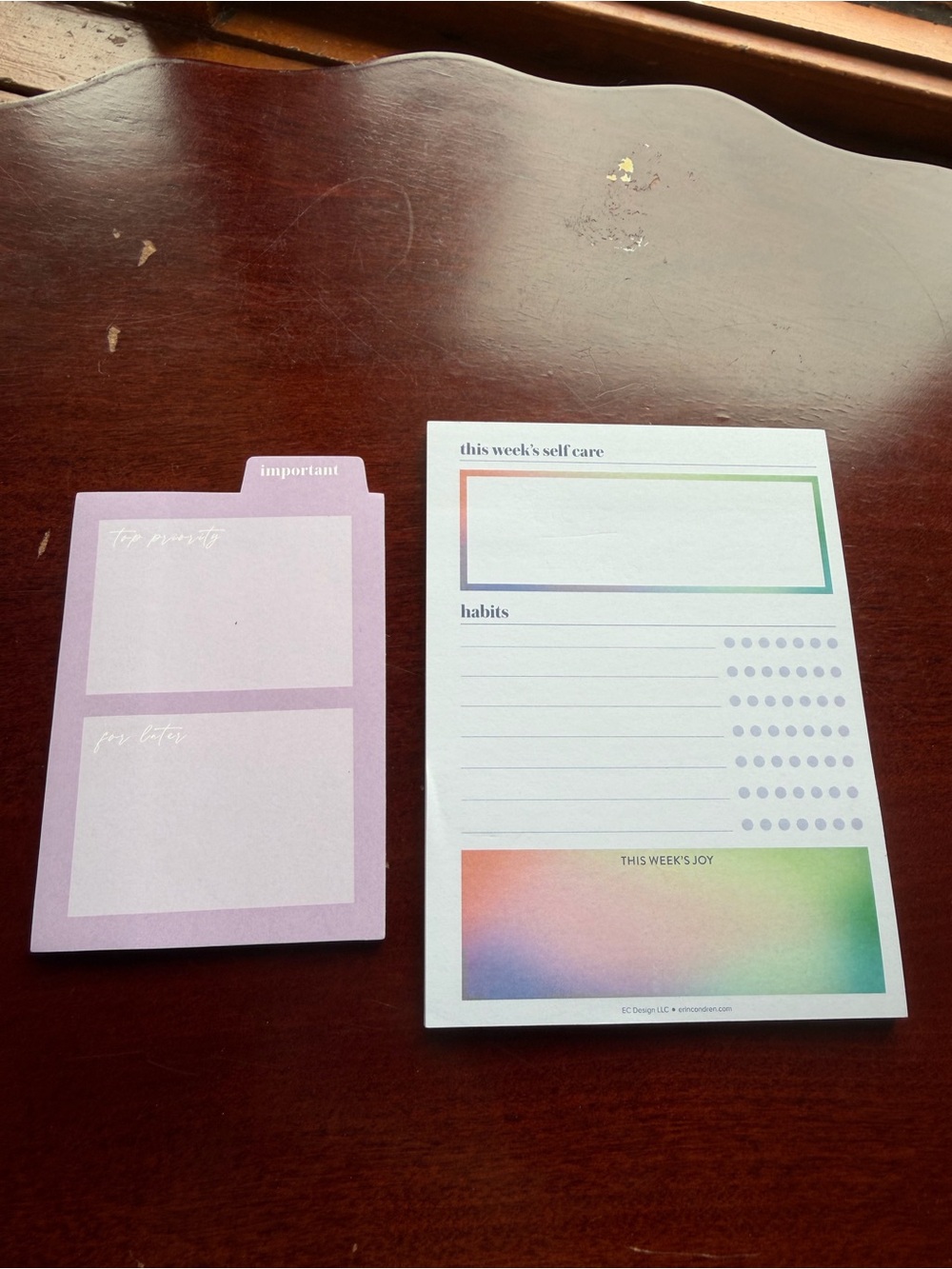 Erin Condren Self-Care Notepad & Priorities Stickies